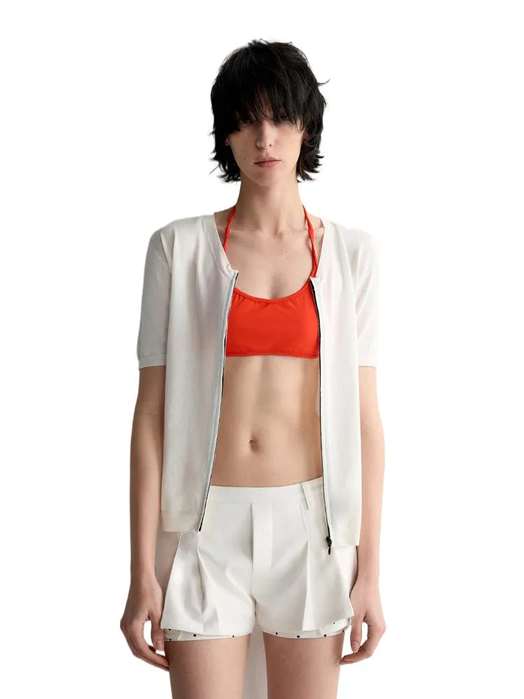 Invisible Zipper V-neck Cardigan T-shirt