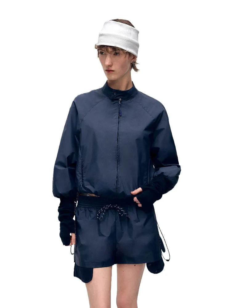 Color Block Outdoor Sports Jacket & Shorts Set