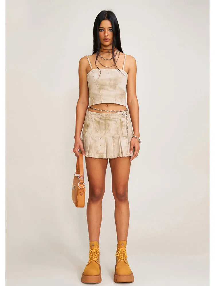 Rage Wild Denim Pleated Skirt Wild Brown