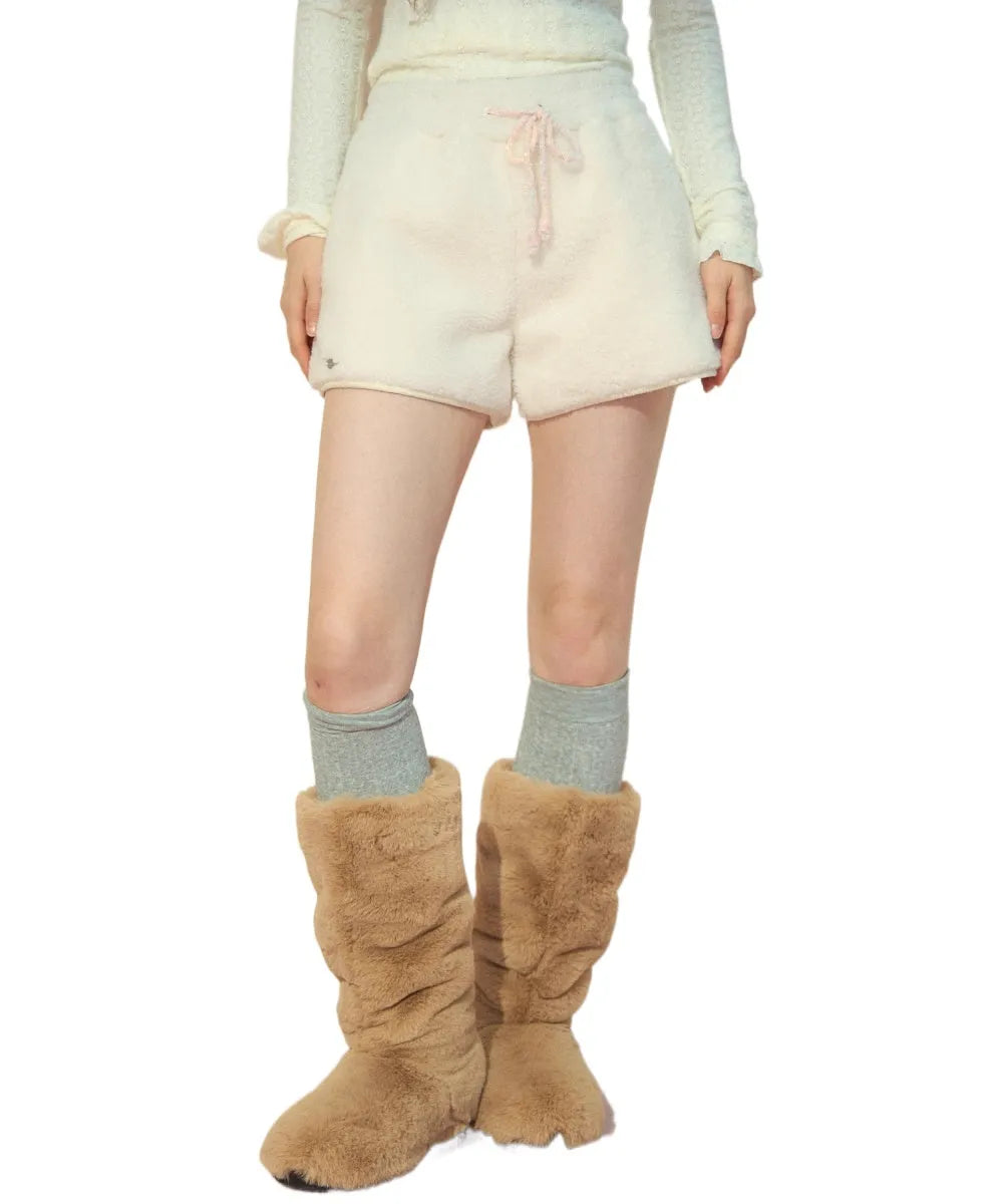 Cream Cloud Fleece Wool Shorts