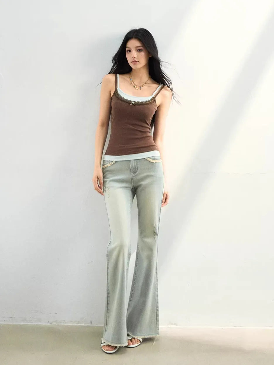 Raw-Edge Slim Flared Denim Jeans
