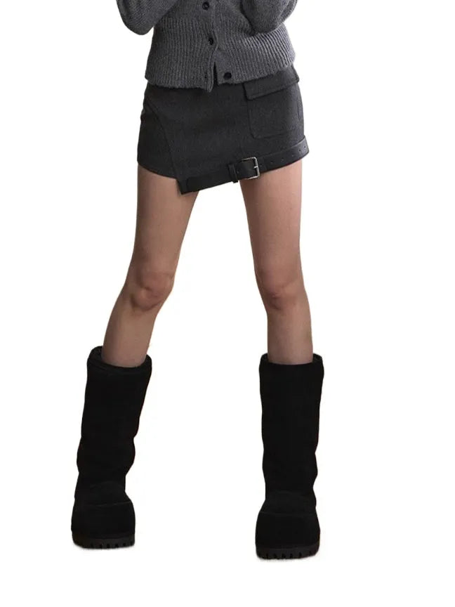 Structured Wool-Blend Asymmetric Hem Skirt