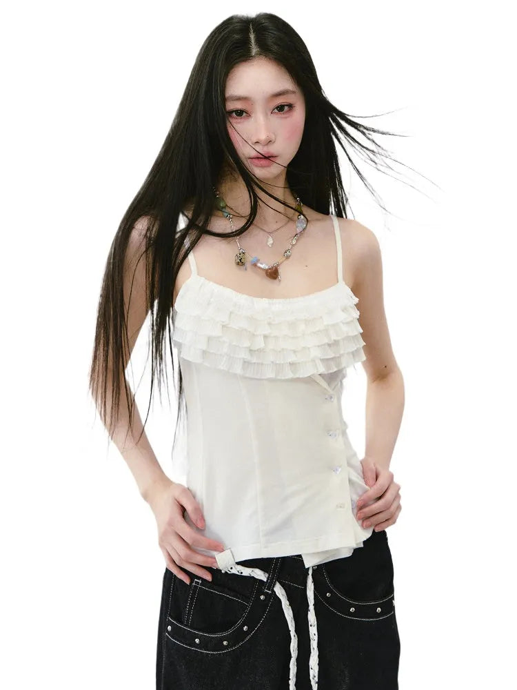 Multi-layer Neckline Waist-cinching Sling Vest