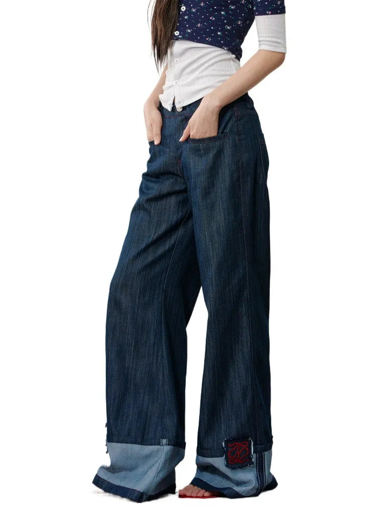 Applique Embroidered Cuffed Color - Block Jeans
