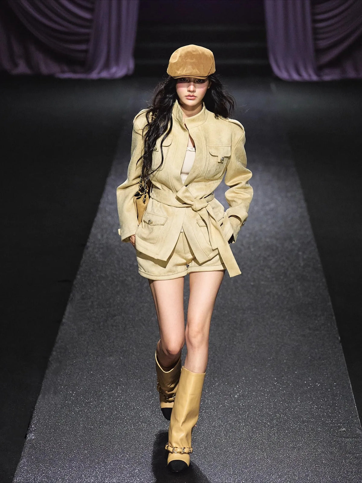 Velvet Suede Jacket & Shorts Two-Piece Set
