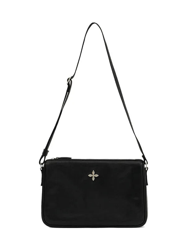 Black & Silver Badge Leather Bag