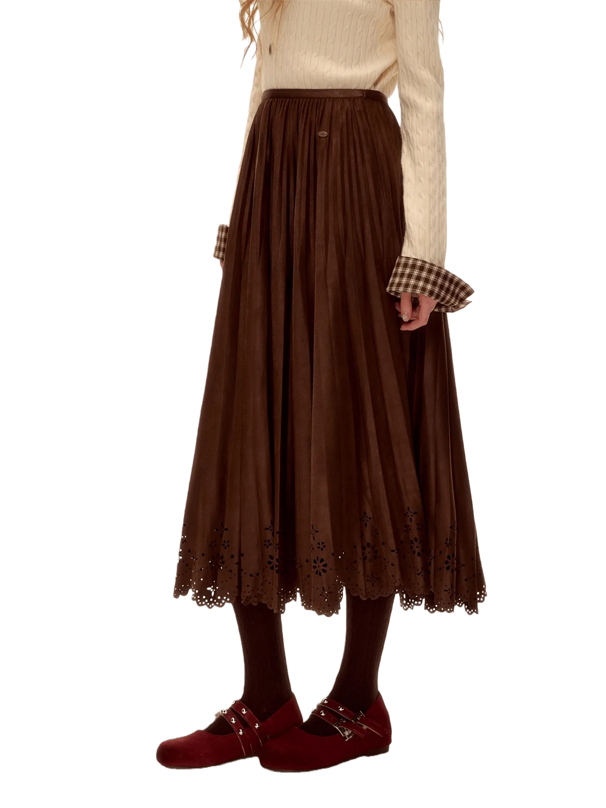 Suede Pleated Midi Skirt