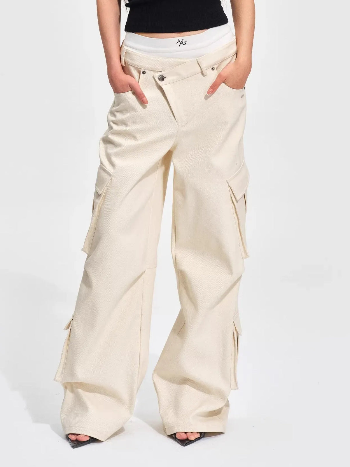 Double-Waist Straight-Leg Cargo Pants