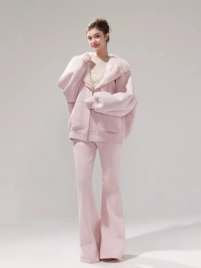 Hooded Fleece Jacket & Plush Sweatpants Set
