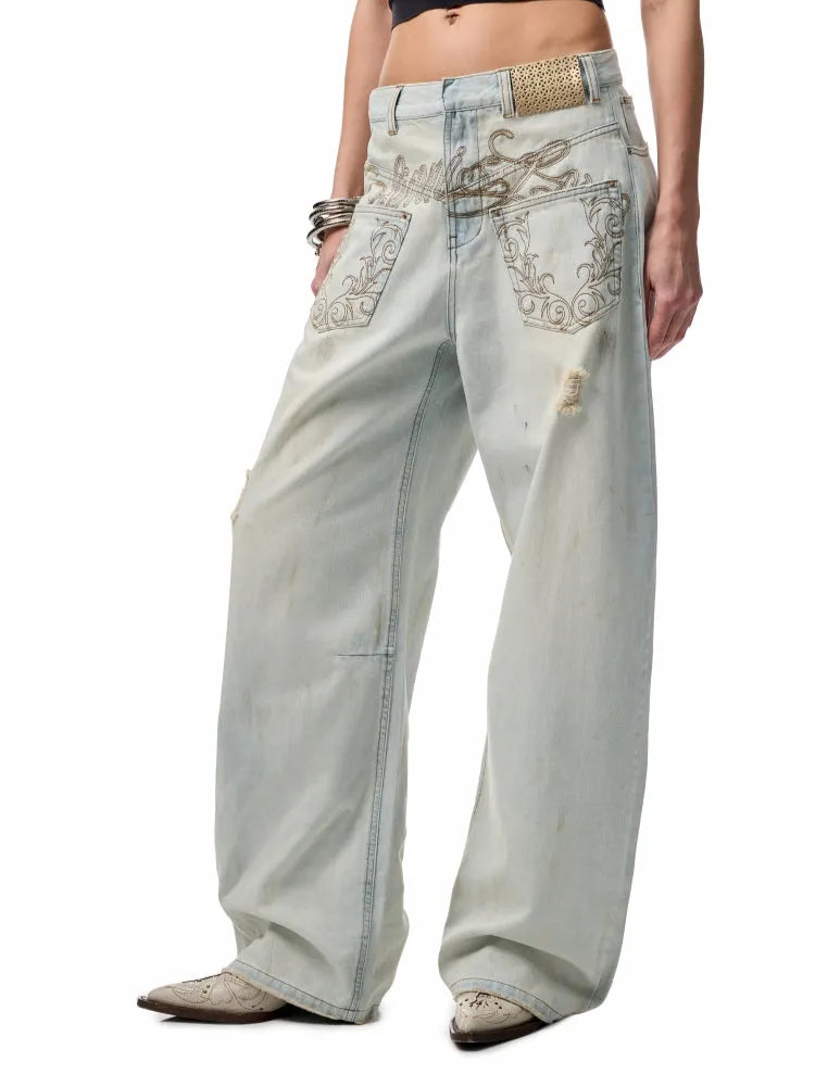 Light Blue Denim Wide - Leg Machete Pants