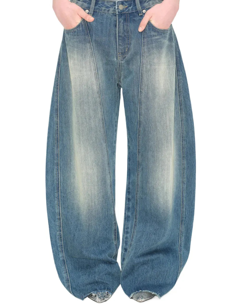 Wash Deconstructed Curved Denim Pants