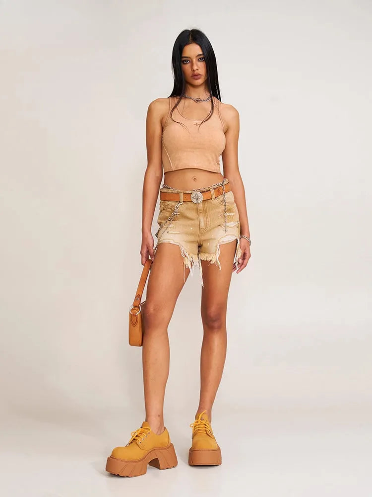 Rage Rush Denim Shorts Wild Cowboy Brown