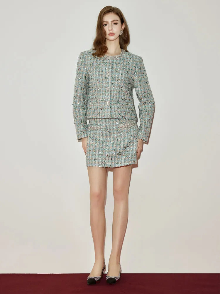 Patricia Pearl Embellished Tweed Jacket & Skirt Set
