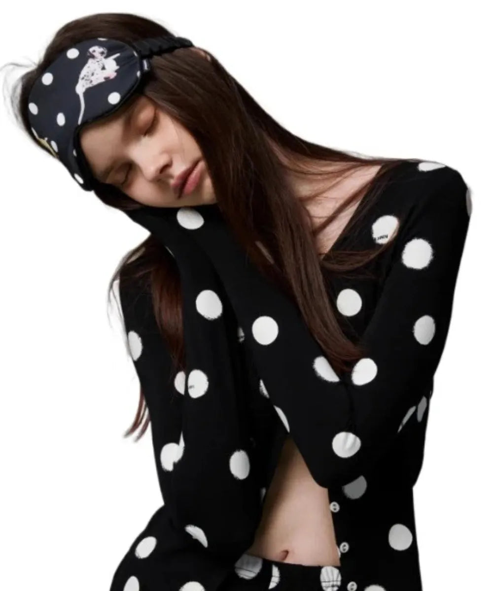 Polka Dot Contrast Knit Cardigan & Lounge Pants Set
