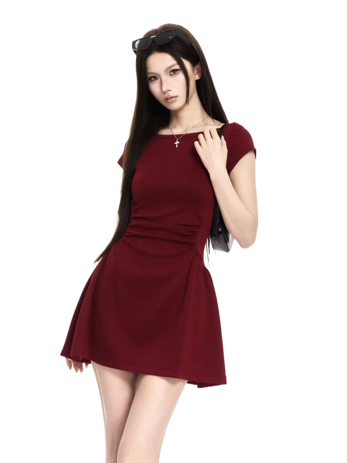 Sculpted Boat-Neck Waist-Defined Mini Dress