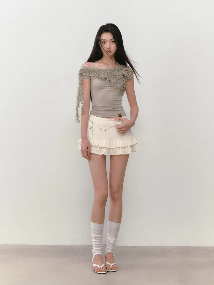 Low-Waist Pleated A - Line Tiered Skirt