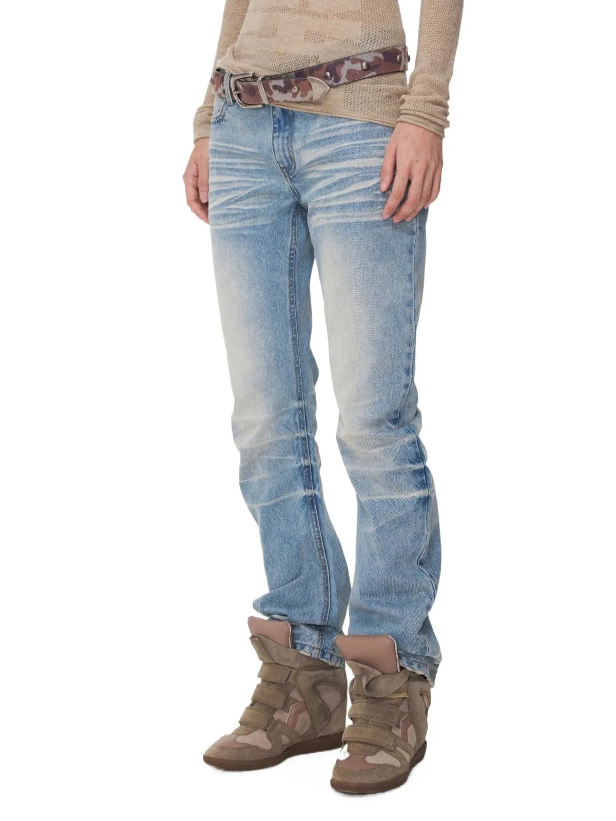 Vintage Pleated Washed Slim Curved Denim Pants