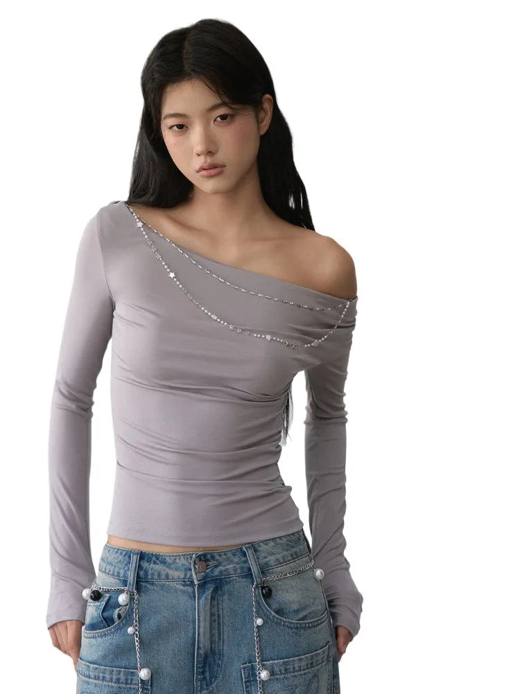 Double-Chain Asymmetric Long-Sleeve T-Shirt