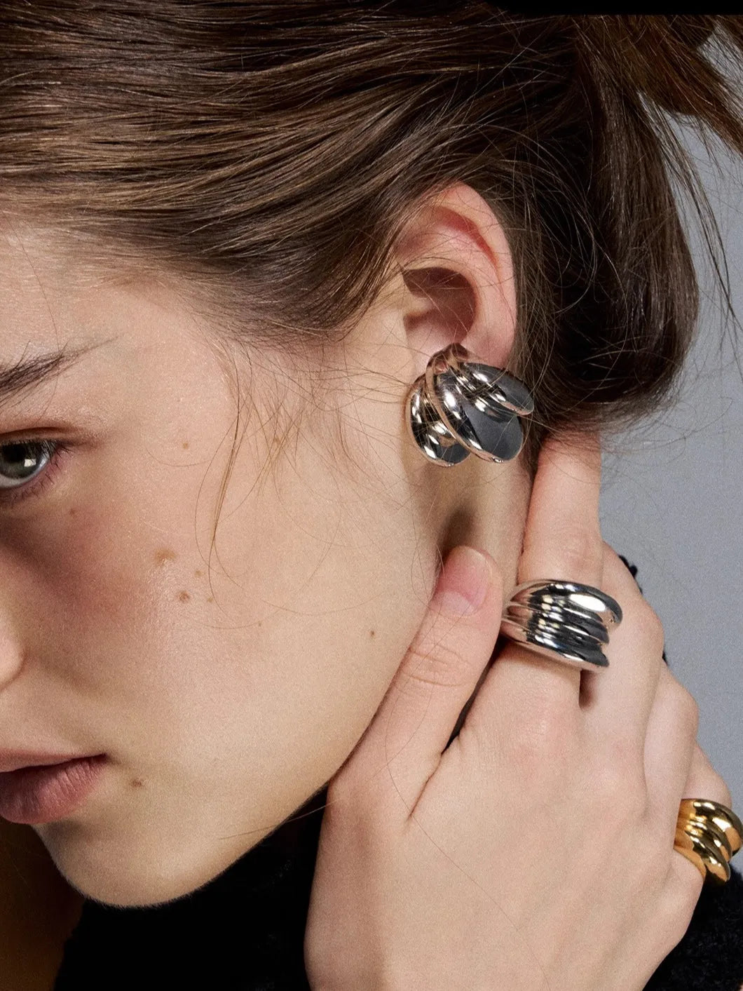 Reshaped Romance Dual-Layer Metal Hoop Earrings