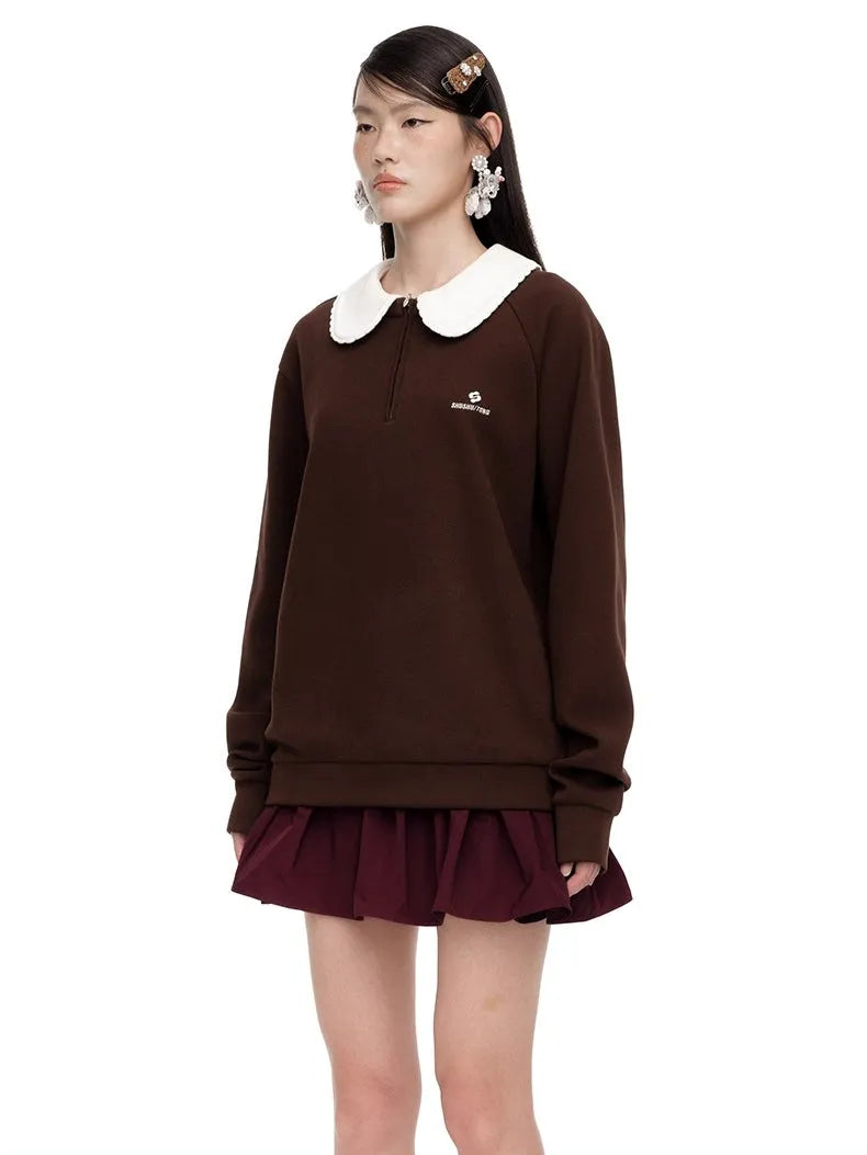 Detachable Collar Cotton-Blend Oversized Sweatshirt