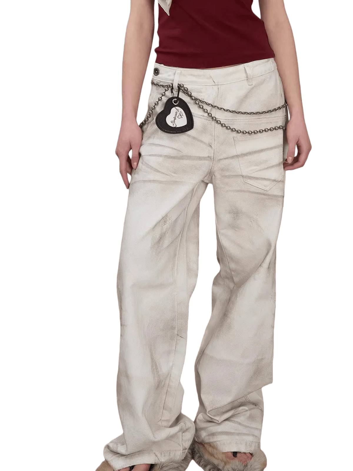 Side-Placket White Denim Jeans