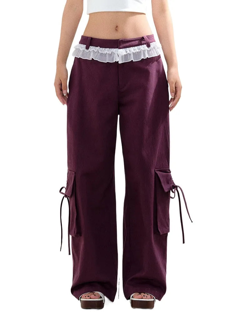 Fake Two Piece Drawstring Big Pocket Utility Pants