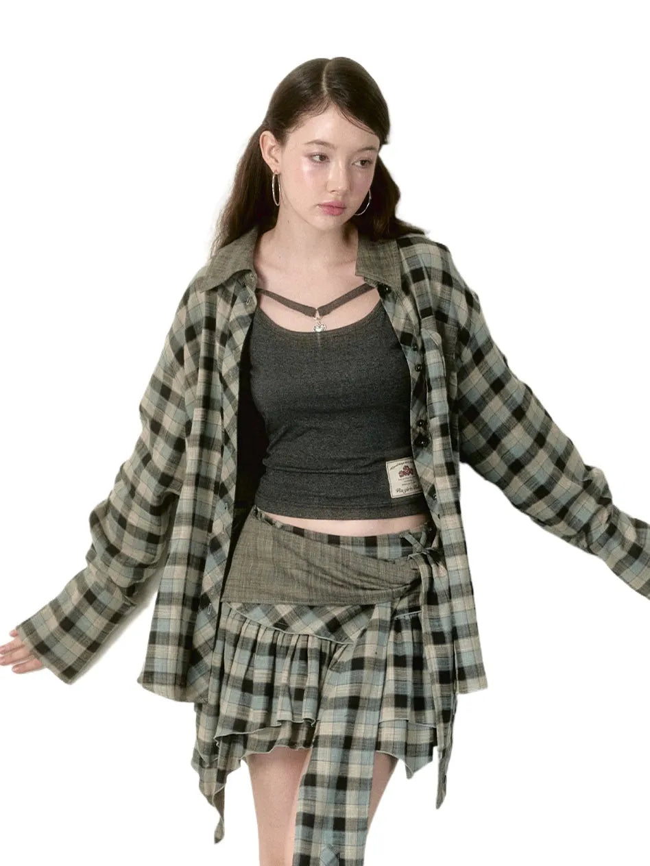Blue & Black Checkered Mini Skirt