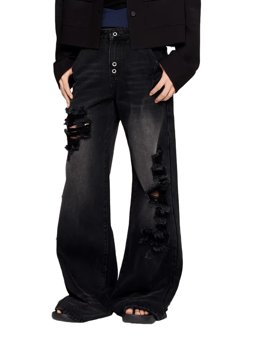 Black-Whisker Straight-Leg Denim Jeans