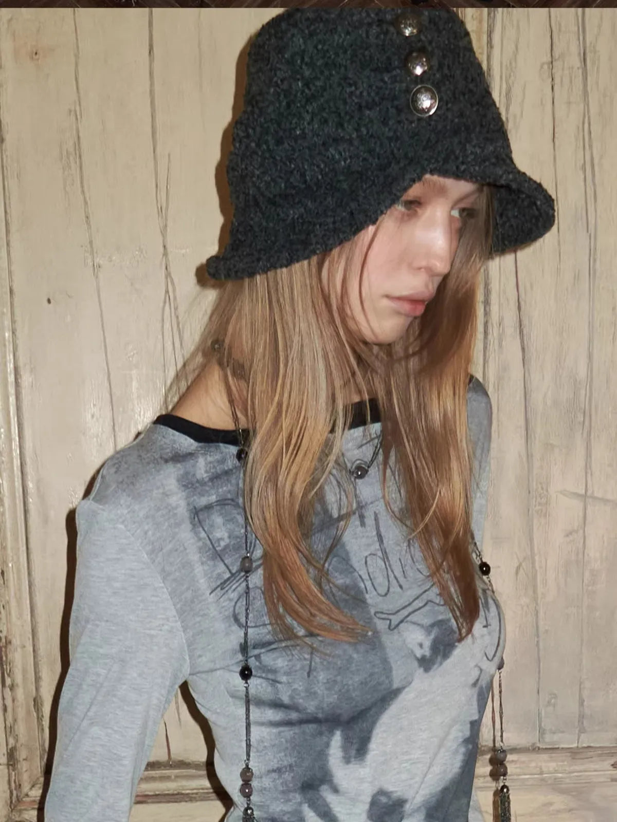 Vintage Tweed Ruched Bucket Hat