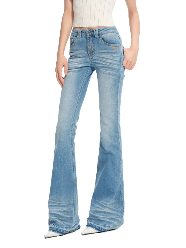 Washed Stretch Skinny Micro-flare Jeans