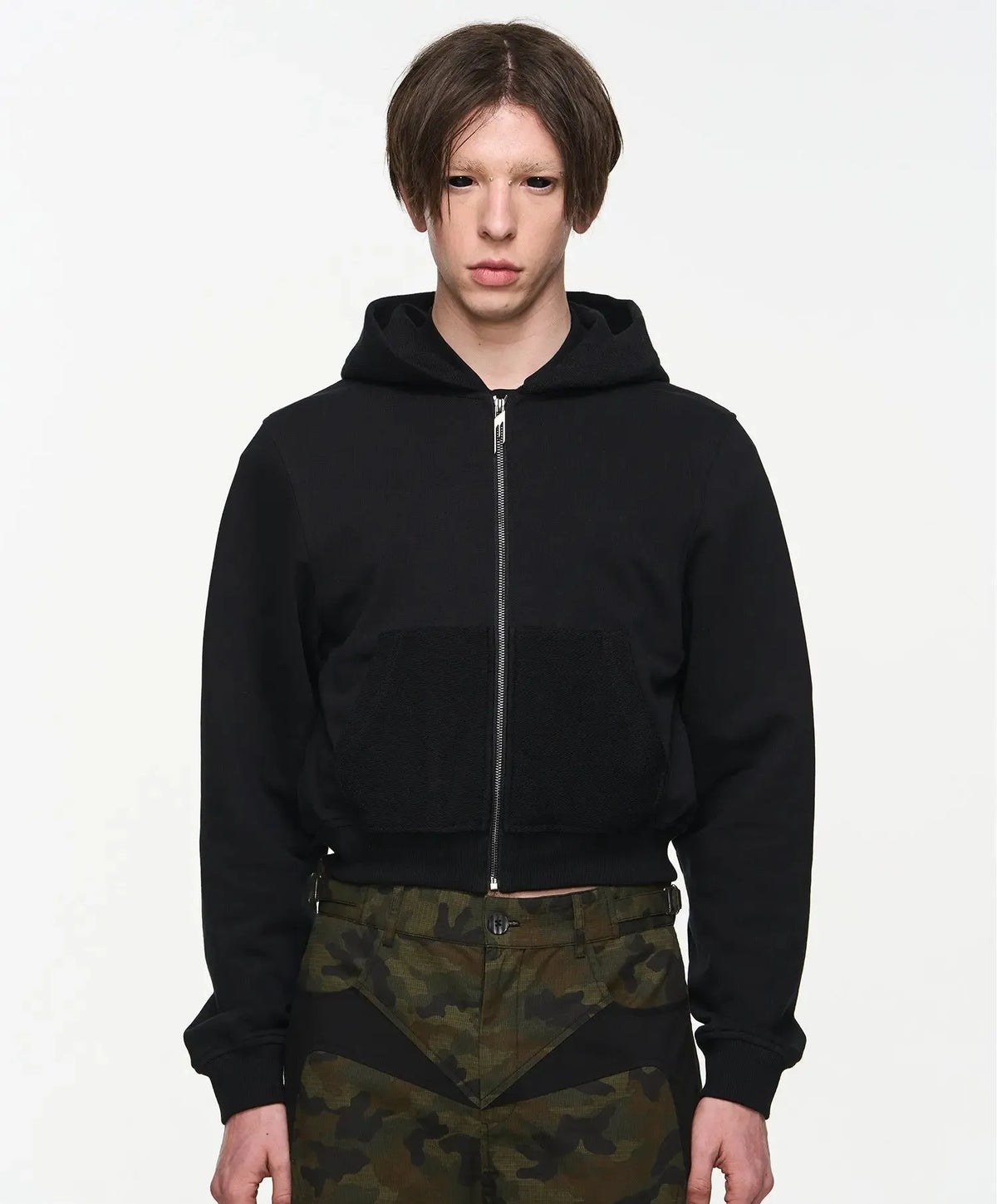 Black & Burgundy Cropped Hoodie