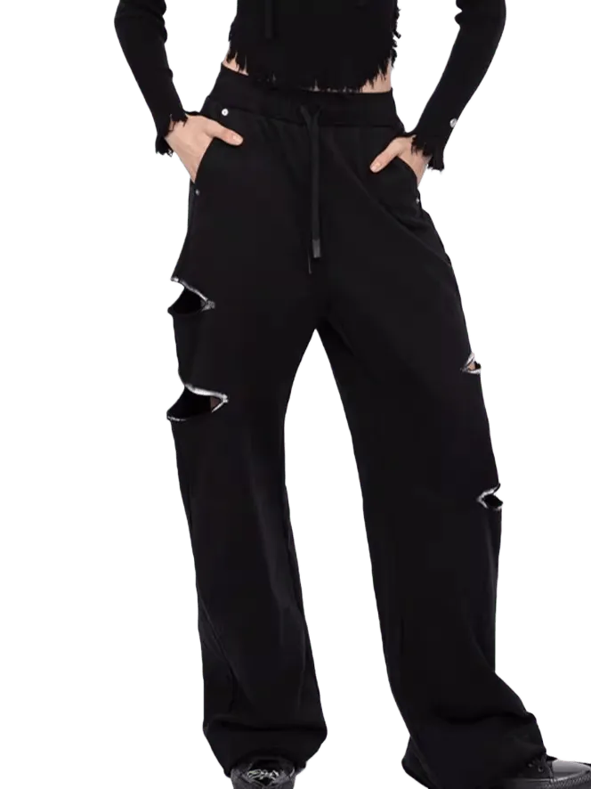Color-Blocked Distressed Jogger Pants