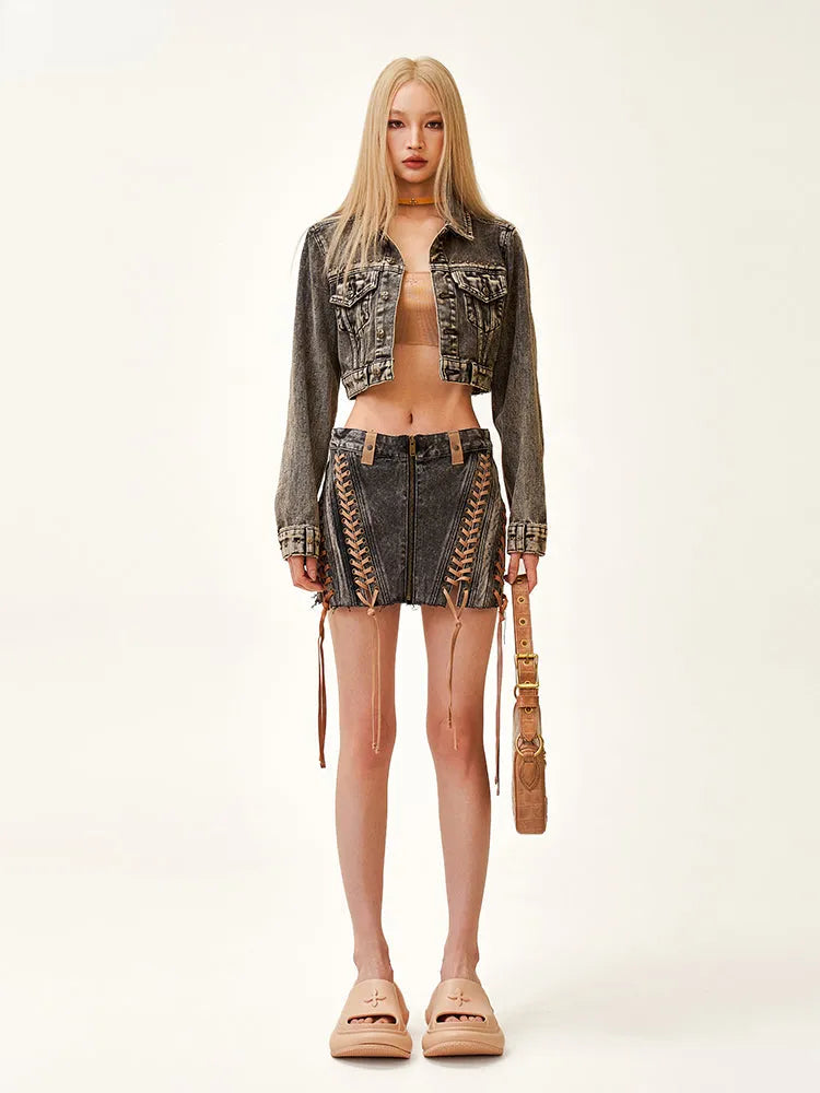 Ancient Myth Woven Utility Denim Skirt