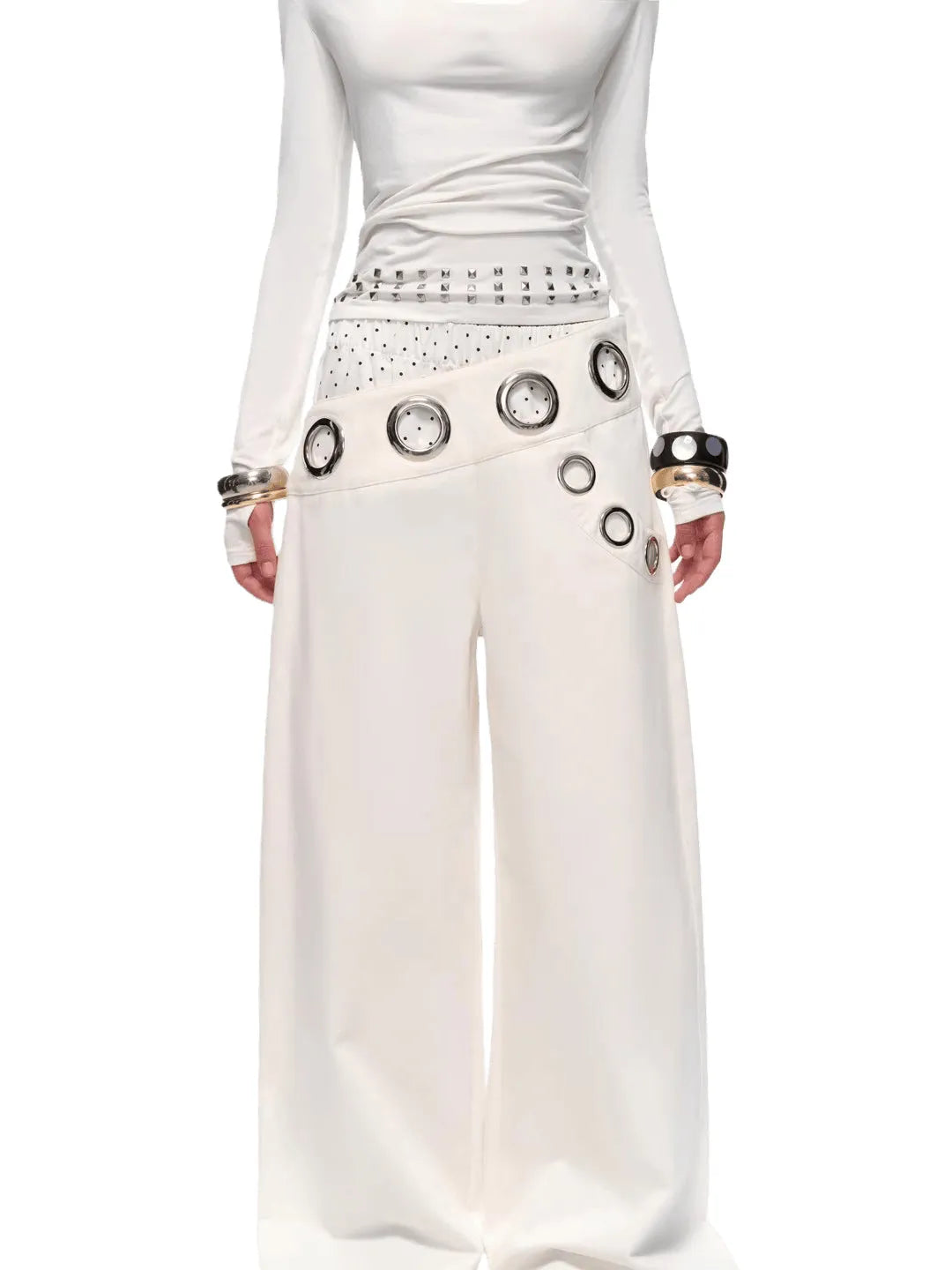 Layered-Effect Wide-Leg Cargo Jeans