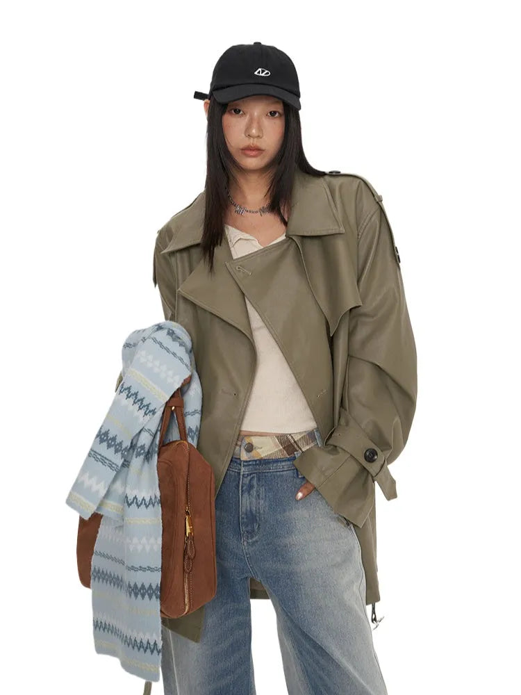 Classic PU Trench Leather Jackets