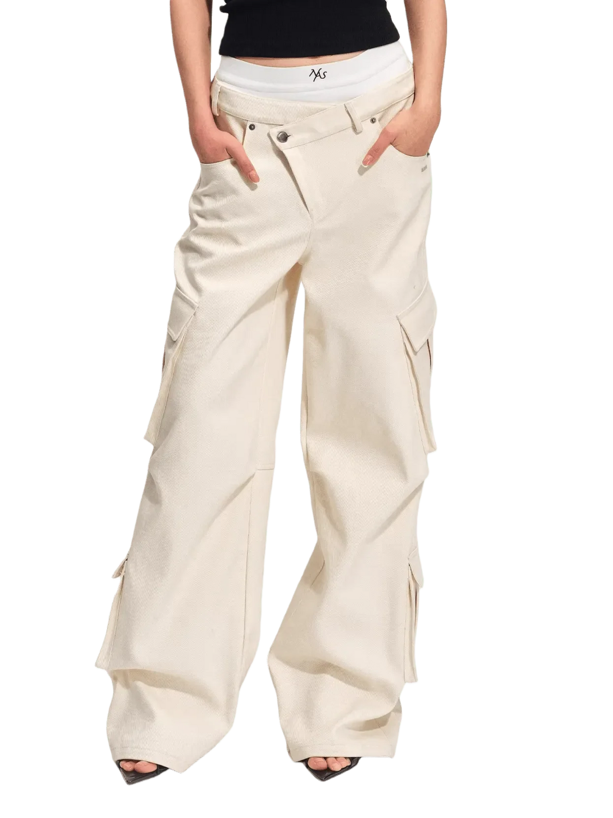 Double-Waist Straight-Leg Cargo Pants
