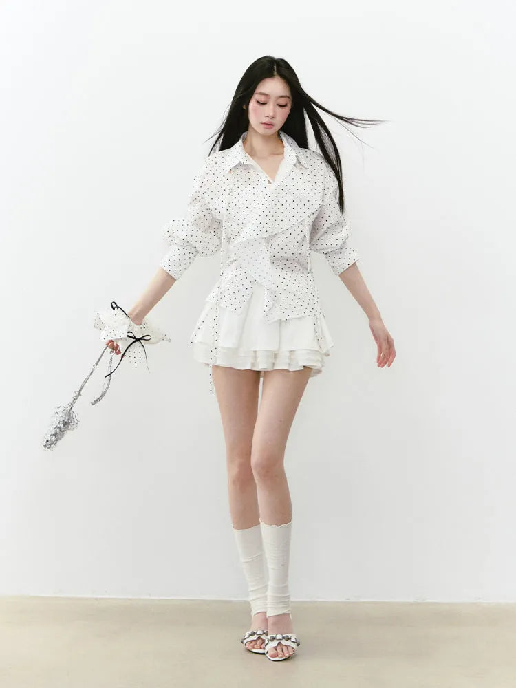 Waist-Cinched Layered Sunshade Short Shirt