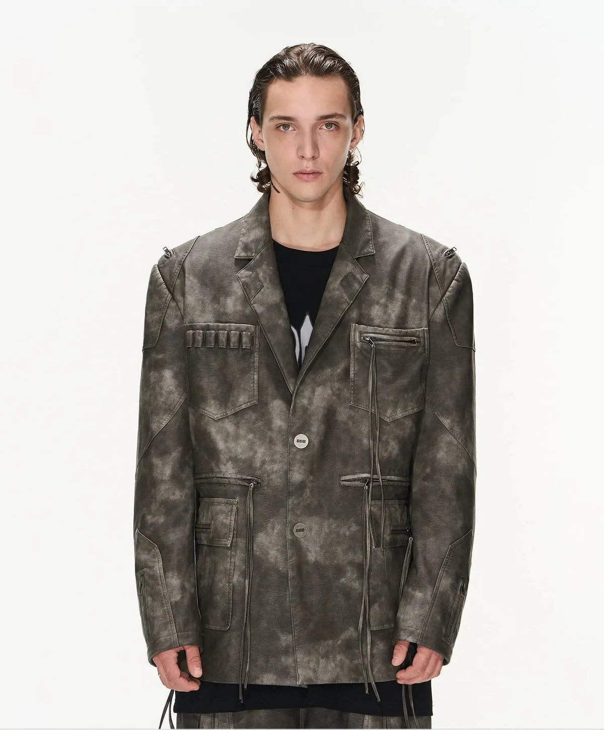 Washed Leather Loose-Fit Blazer