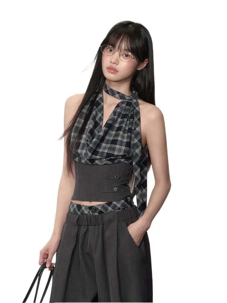 Checkered Halter Top & Pants Set