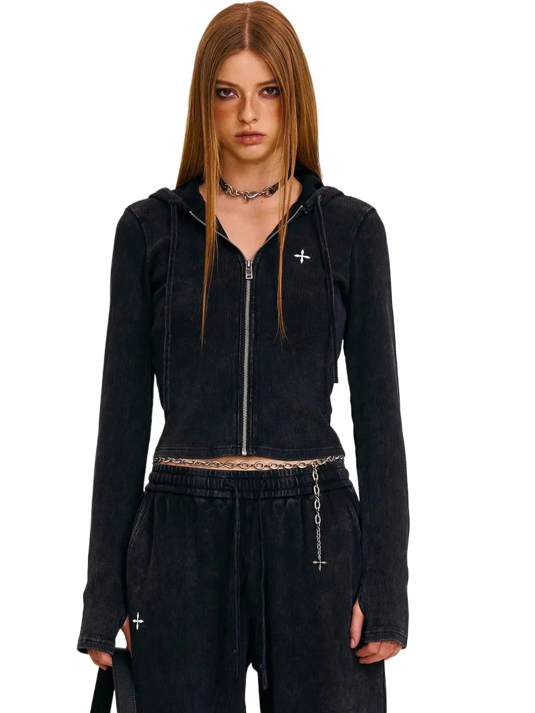 Wild Vintage Zip-up Cropped  Hoodie