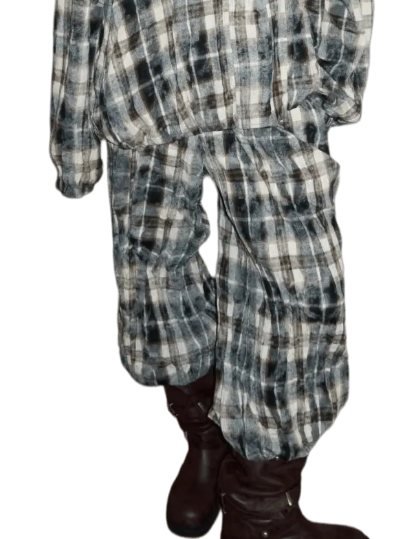 Crinkled-Waist Wide-Leg Cargo Pants