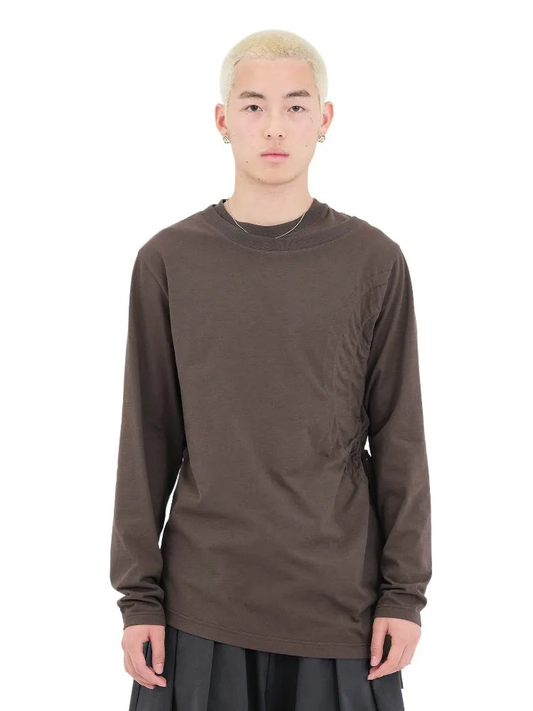 Ochre & Light Brown Drawstring Long-Sleeve T-Shirt