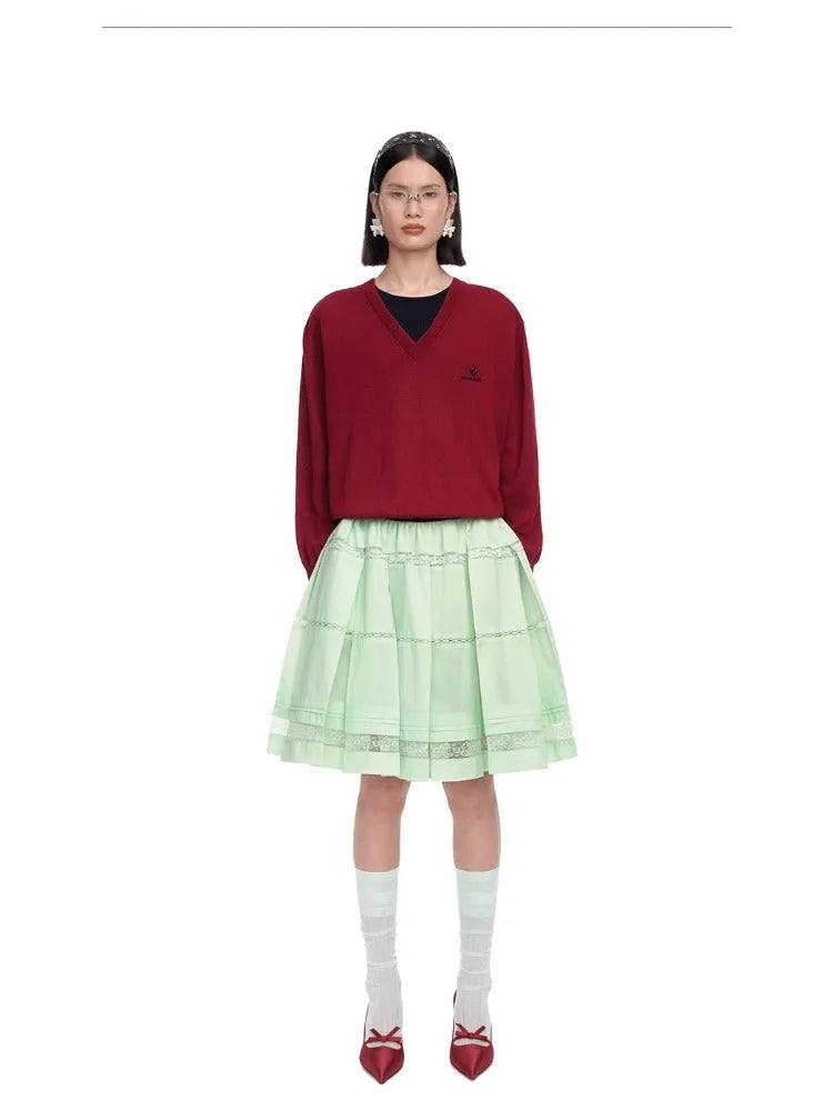 Lace Splicing Pleated Skirt