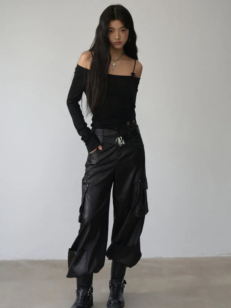 Reversible Off-shoulder Slim Long-sleeve T-shirt