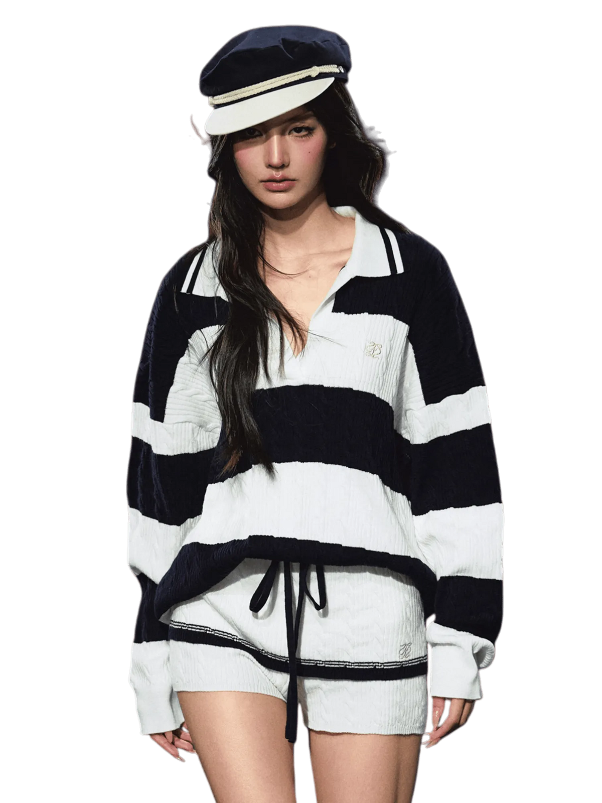 Nautical Relaxed Stripe Polo Sweater & Shorts Set