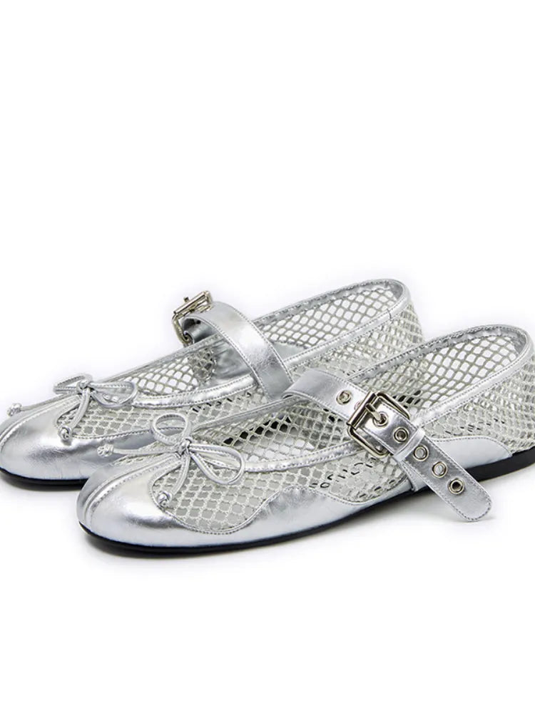 Fishing Net Woven Flat Mary Jane Shoes