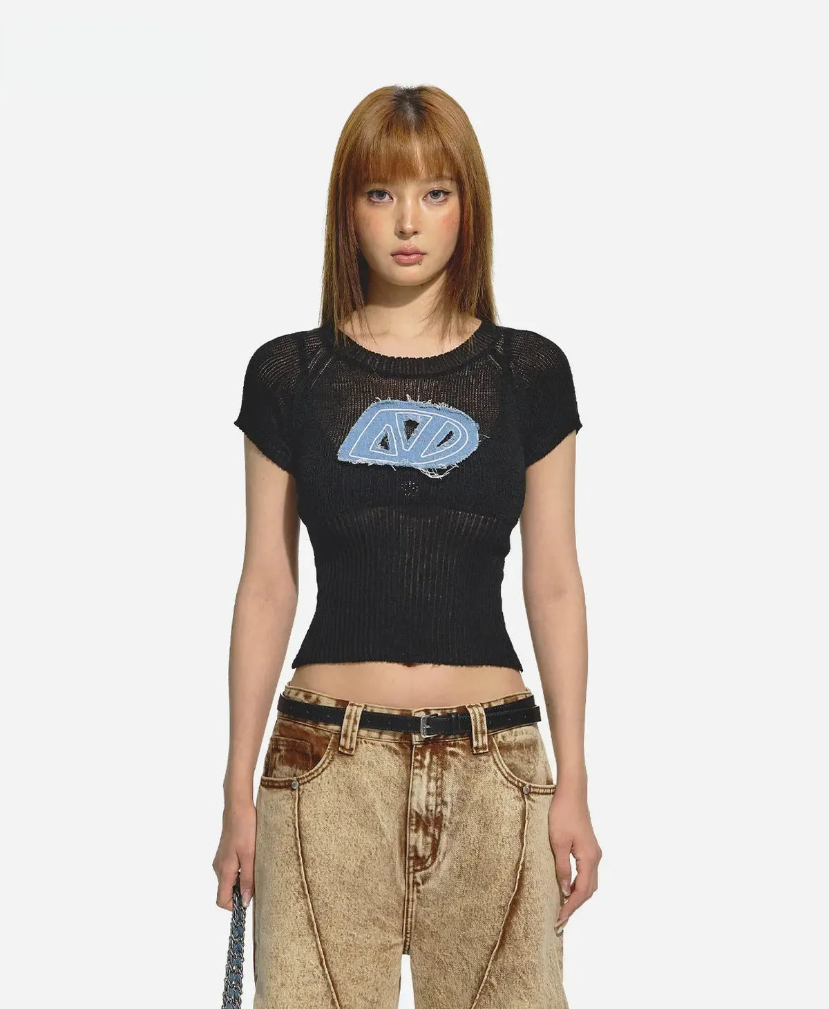 Denim Embroidered Knitted Crewneck Tee