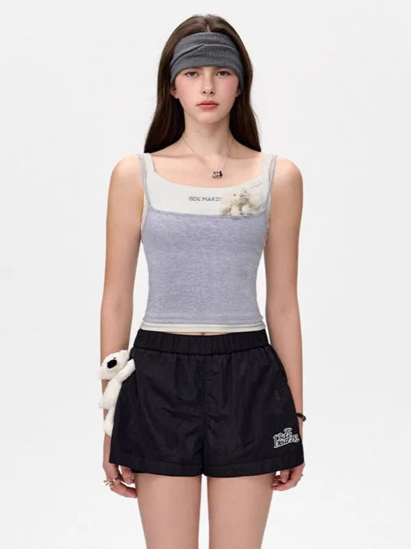 Layered-Effect Spliced Camisole Tank Vest