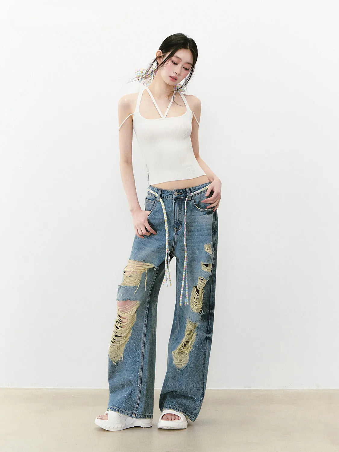 Blue Sparkly Ripped Jeans