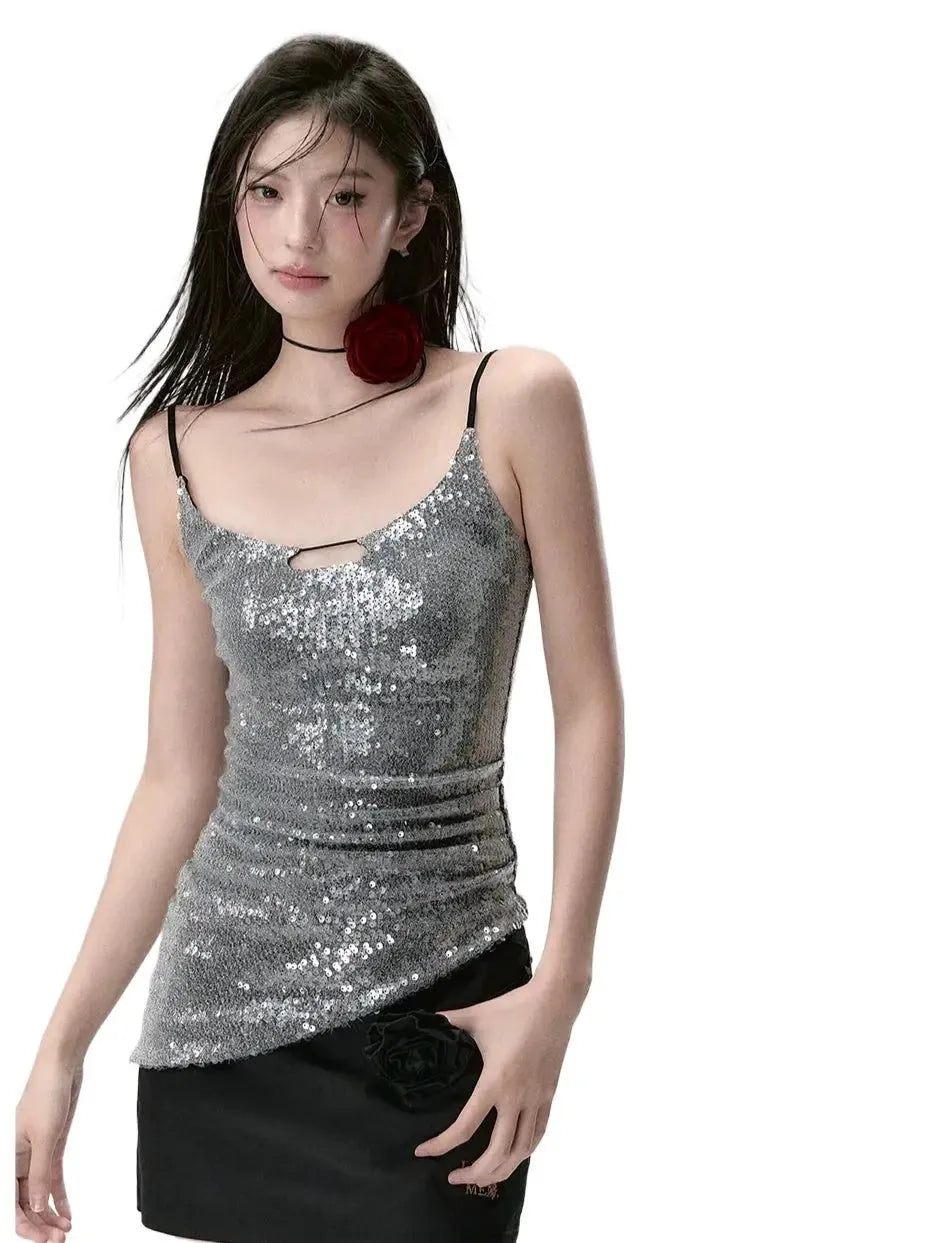 Sequin Sparkly Spaghetti Strap Tank Top